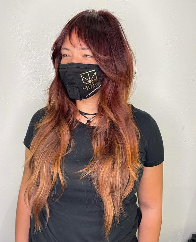 12. Cinnamon-To-Copper Ombre Shag with Feathered Length - Long Shag Hairstyles