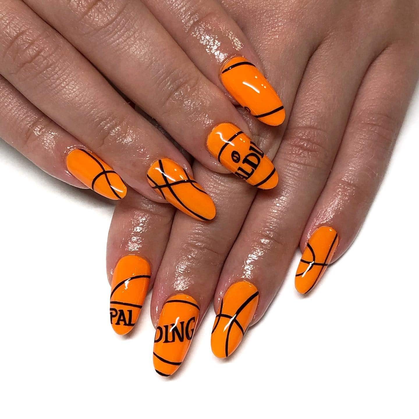 2. Full-Court Orange Precision Art - basketball nail ideas