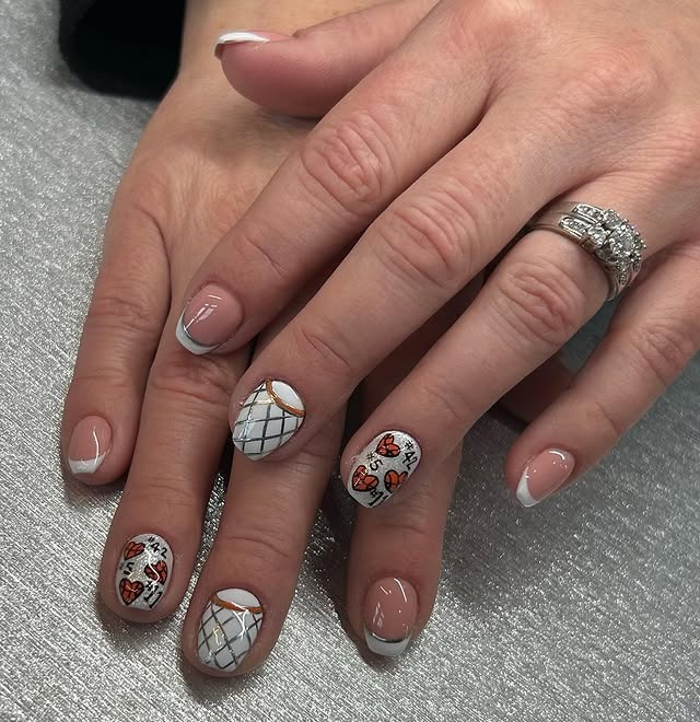 4. White French Tip Basketball Mash-Up - basketball nail ideas