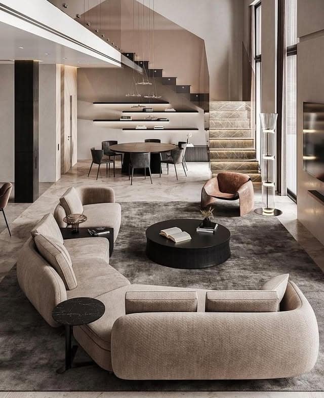 17. Grand Open-Plan Living in Earthy Neutrals - classy living room ideas