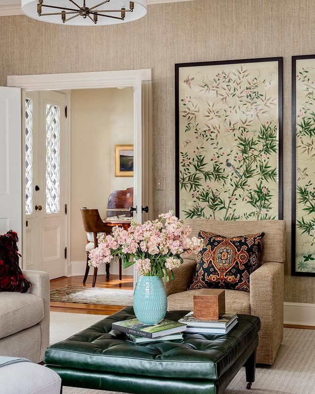22. Traditional Elegance with Botanical Art - classy living room ideas