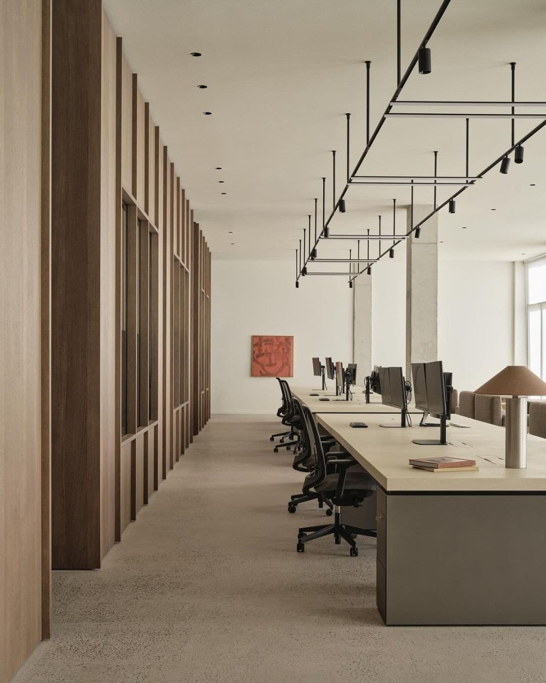 3. Linear Workstation in Light Oak and Charcoal - minimal office ideas