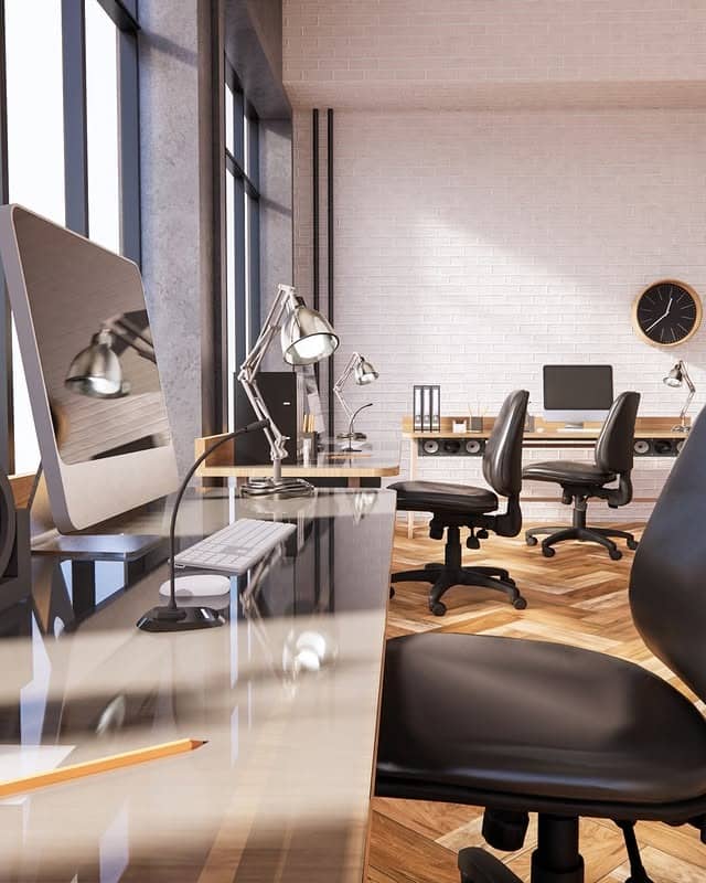 13. Industrial Minimal Desk Line in Black and Ash - minimal office ideas