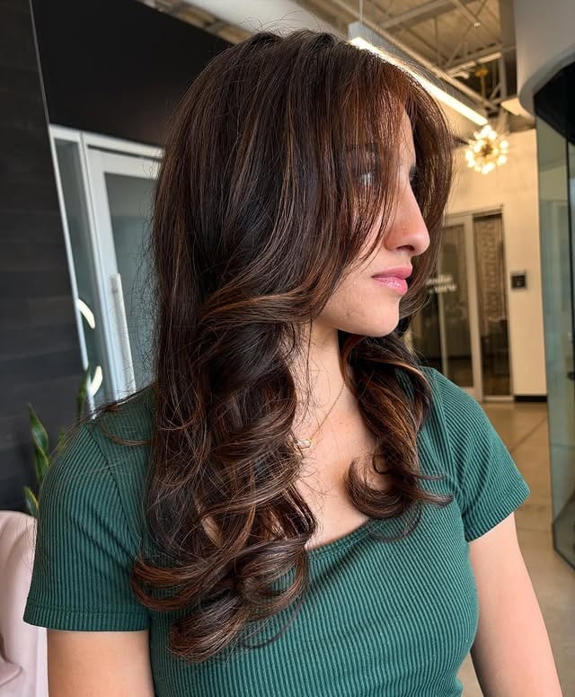 7. Glossy Deep Brown Balayage With Sleek Waves - Balayage Dark Brown Hair Color