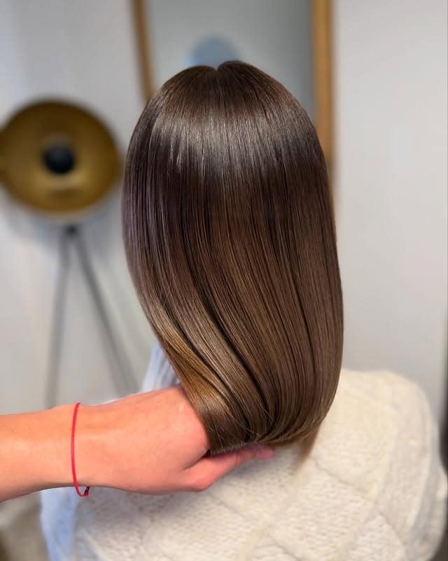 17. Glossed Chestnut Balayage With Sleek Precision - Balayage Dark Brown Hair Color