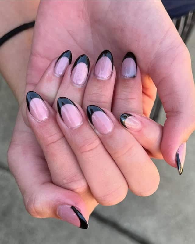9. Minimal Black French on Natural Base - black chrome nail ideas