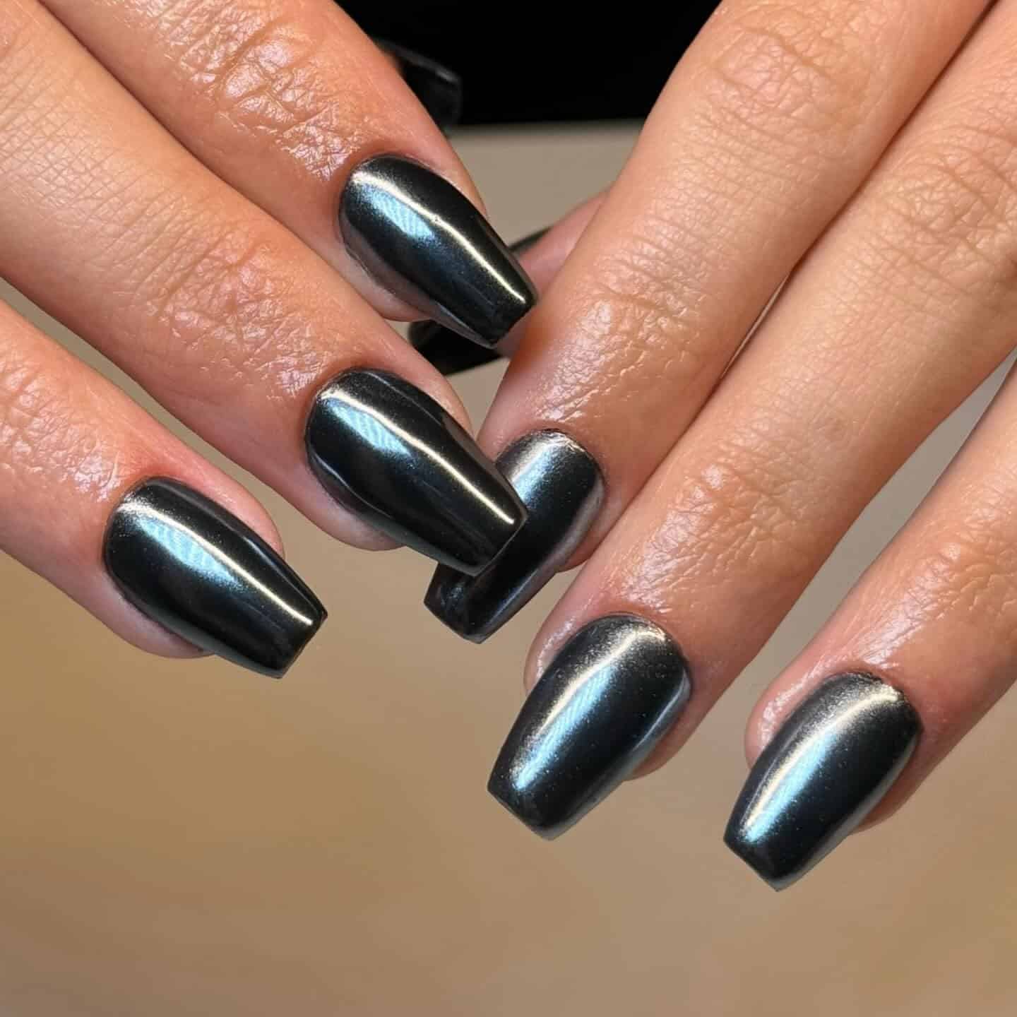 22. Black Chrome Square Nails - black chrome nail ideas
