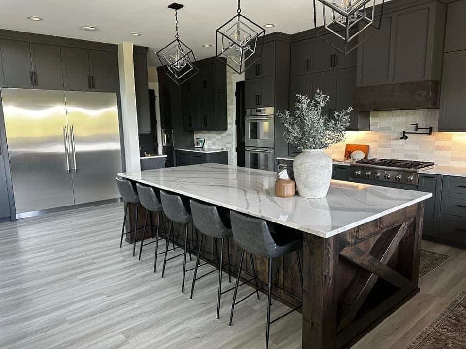 6. Dark Cabinetry and a Stained Wood Island Base - barndo kitchen ideas