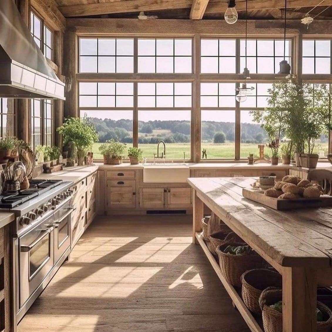 8. Sun-Filled Farmhouse Kitchen With Scenic Views - barndo kitchen ideas
