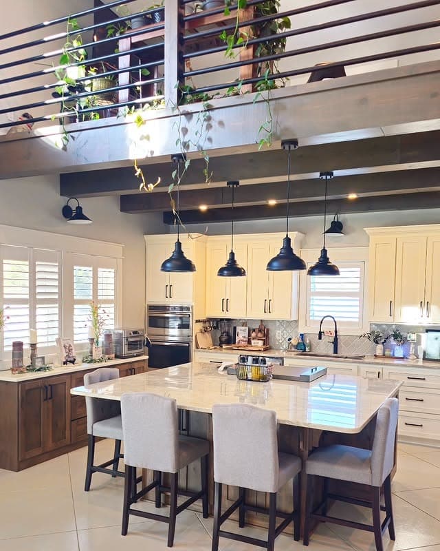 21. Cream Cabinetry and Deep Beam Framework - barndo kitchen ideas