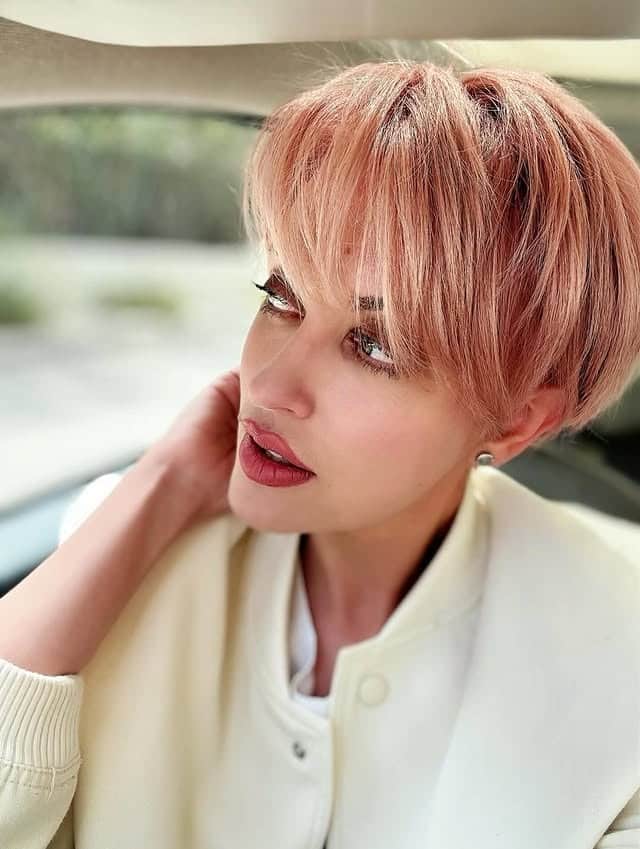 6. Rose Gold Layered Pixie - Short Hairstyles