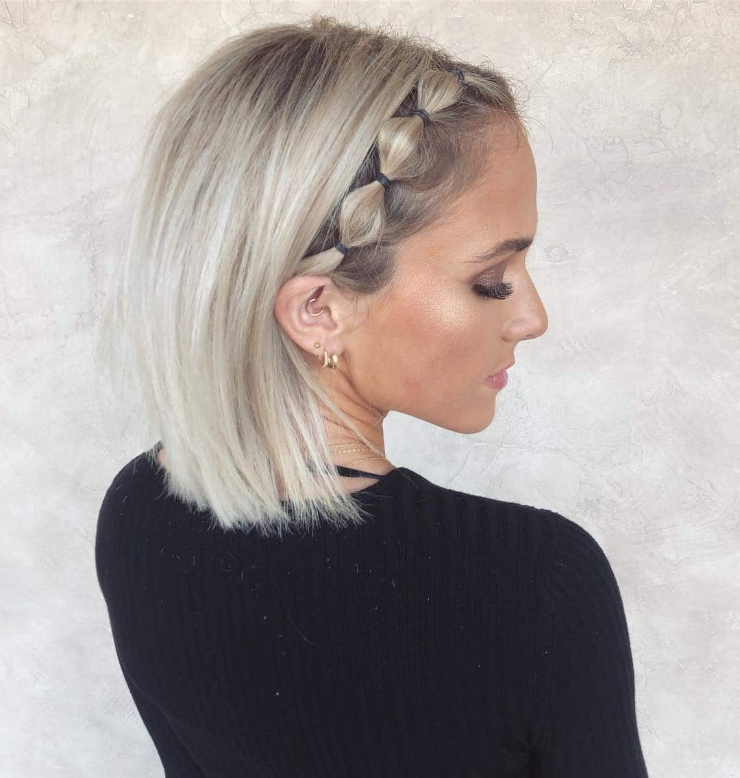 14. Iced Blonde Bob with Side Braid - Short Hairstyles