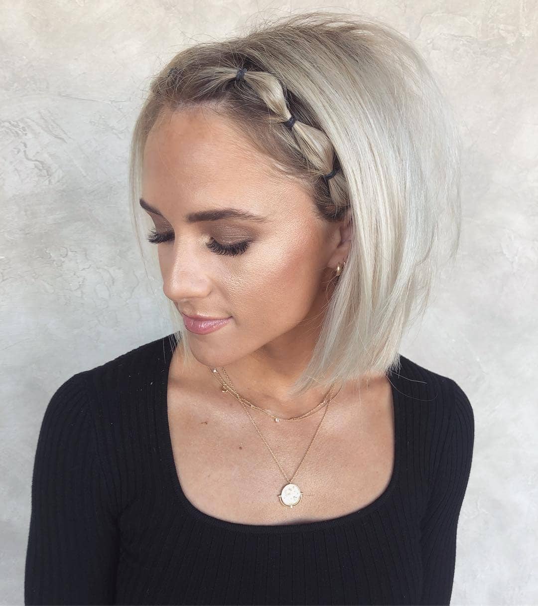 19. Smooth Bob with Side Plait in Platinum Blonde - Short Hairstyles
