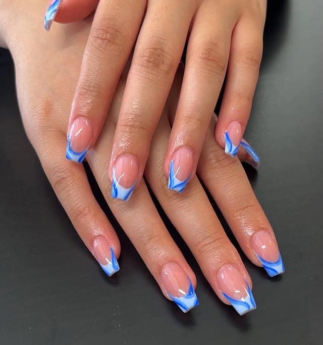 2. Electric Blue Abstract French - blue french nail ideas