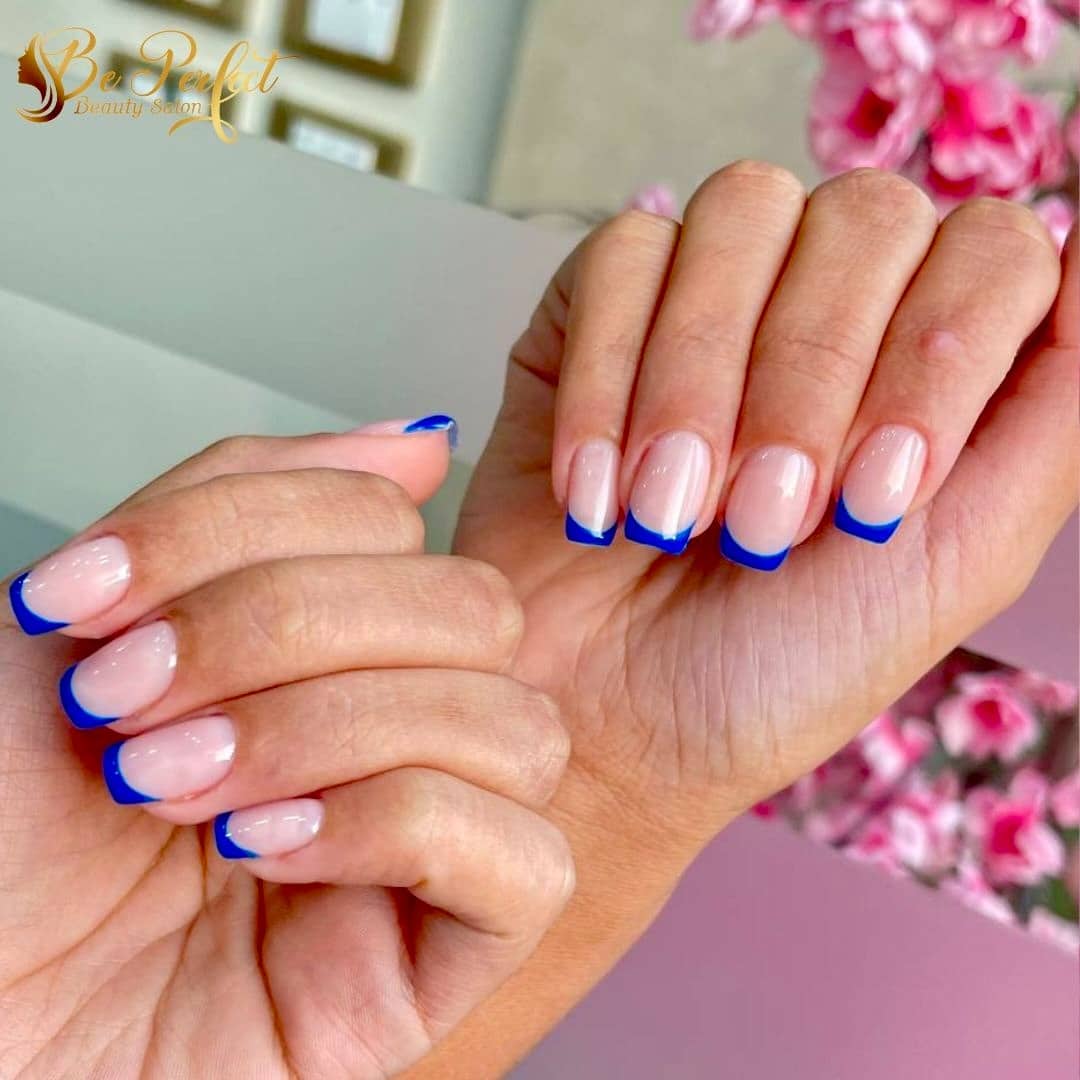 8. Blue-Edge Minimal Square French - blue french nail ideas