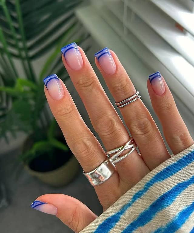 16. Cobalt Fade French Micro-Square - blue french nail ideas