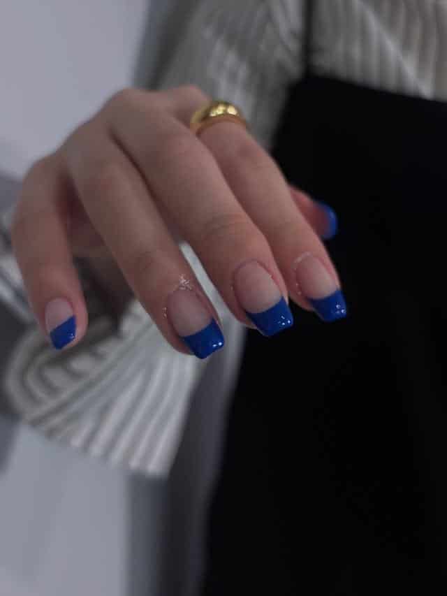 19. Royal Gloss Blue French Square - blue french nail ideas