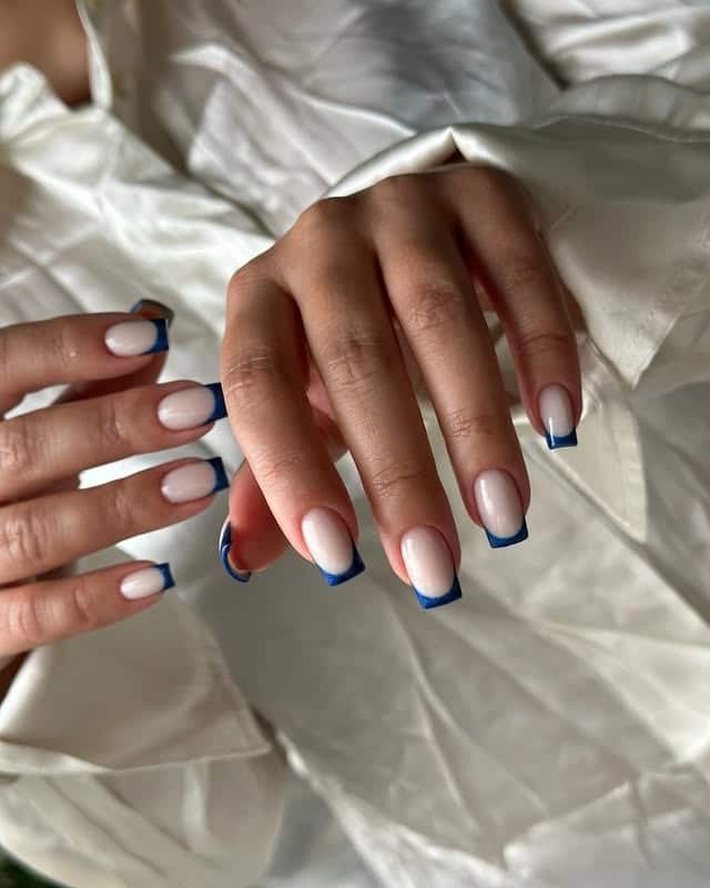 22. Deep Royal Contour French Square - blue french nail ideas