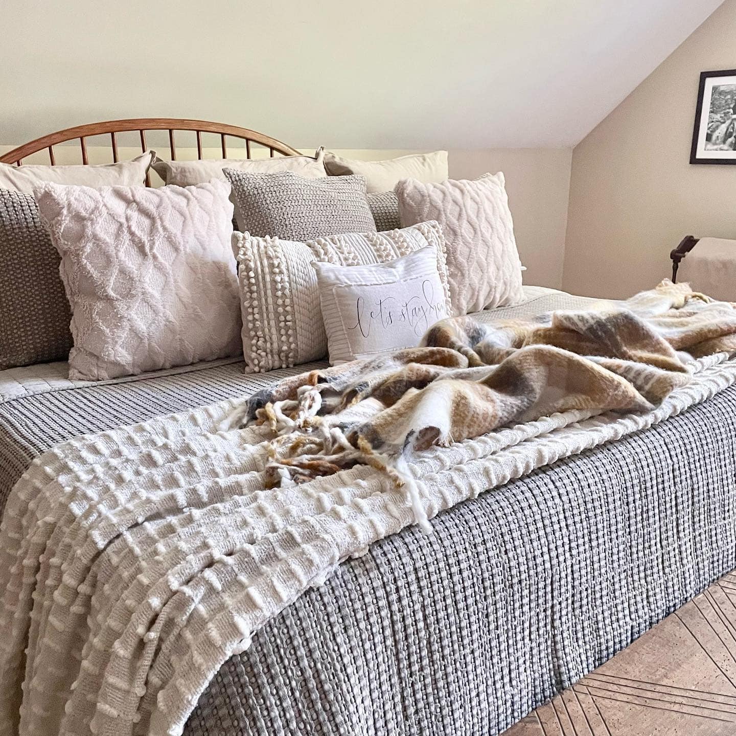 2. Textured Neutrals with Subtle Autumn Charm - fall bedroom ideas