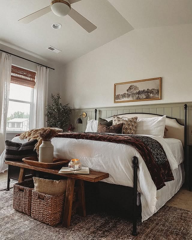 3. Moody Greens and Rich Earth Tones - fall bedroom ideas