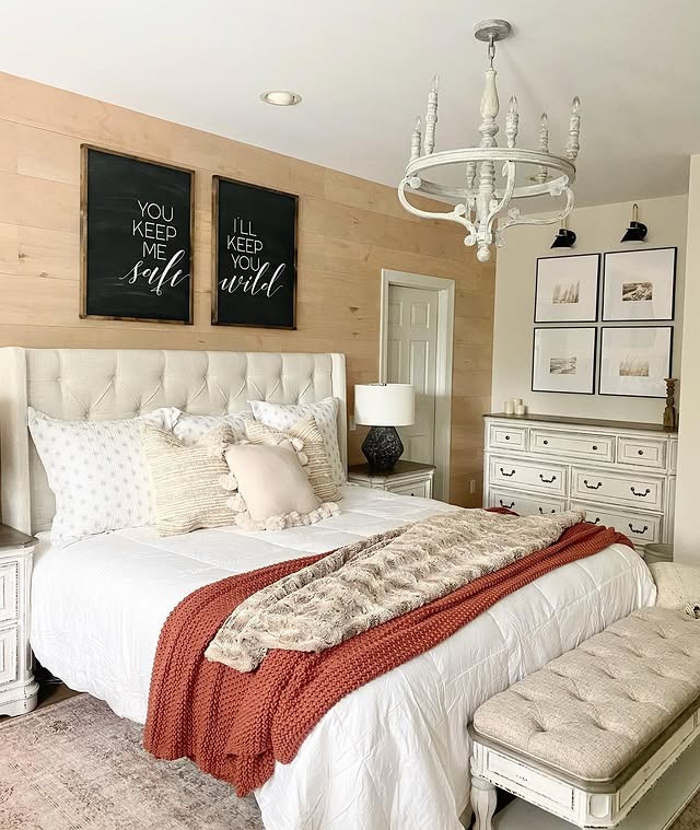 8. Soft Whites with Cozy Terracotta Layers - fall bedroom ideas