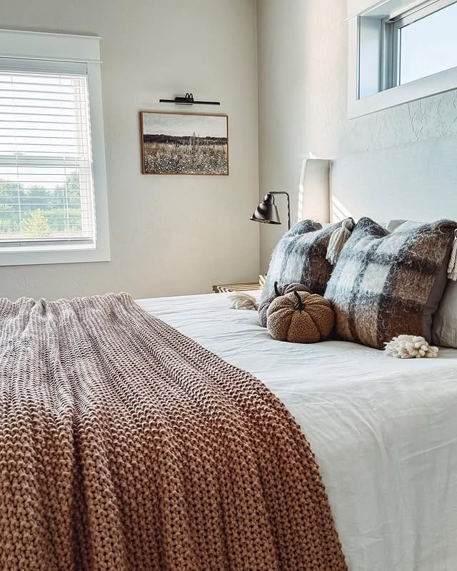 13. Soft Plaid and Chunky Knit Comfort - fall bedroom ideas