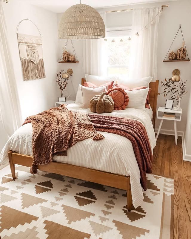 20. Blush and Terracotta with Natural Boho Layers - fall bedroom ideas