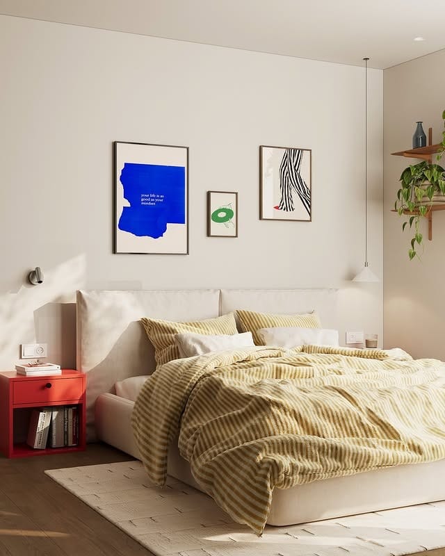 5. Sunny Minimalism With Yellow Accents - mid century bedroom ideas