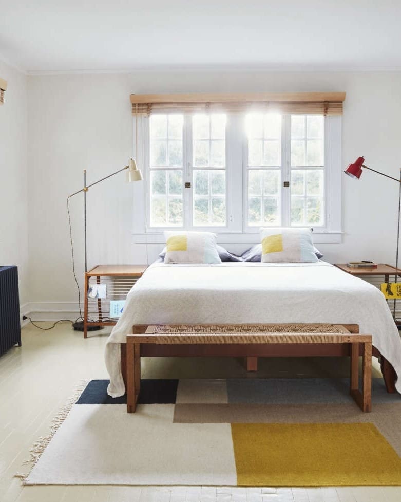 6. Bright Classic Mid-Century With Color-Blocked Textures - mid century bedroom ideas