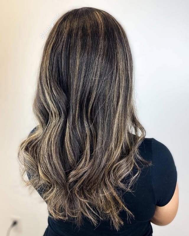 4. Neutral Caramel Veil on Soft-Blended Waves - Caramel Balayage with Highlights