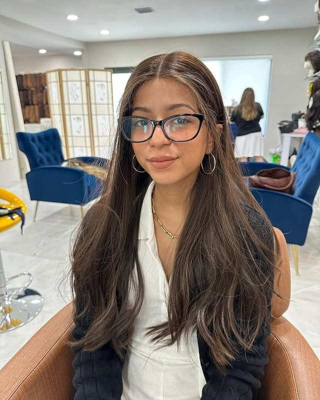 11. Soft Caramel Sheen on Long Straight Layers - Caramel Balayage with Highlights