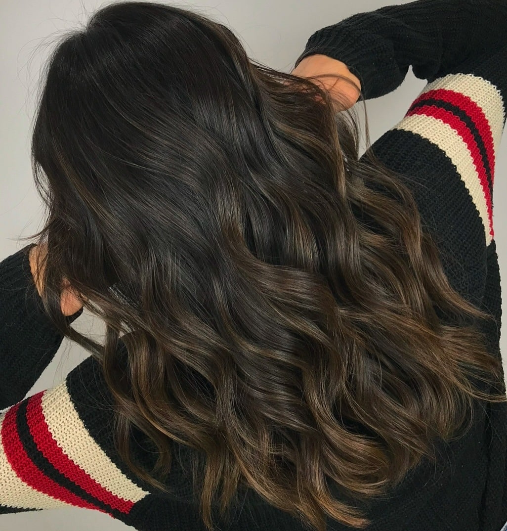 17. Dark Espresso Hair with Smoky Caramel Ends - Caramel Balayage with Highlights