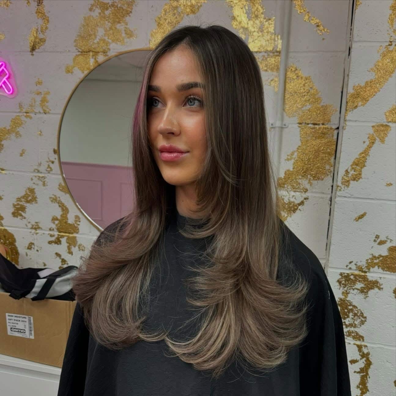 18. Ash-Caramel Balayage with Long Feathered Layers - Caramel Balayage with Highlights