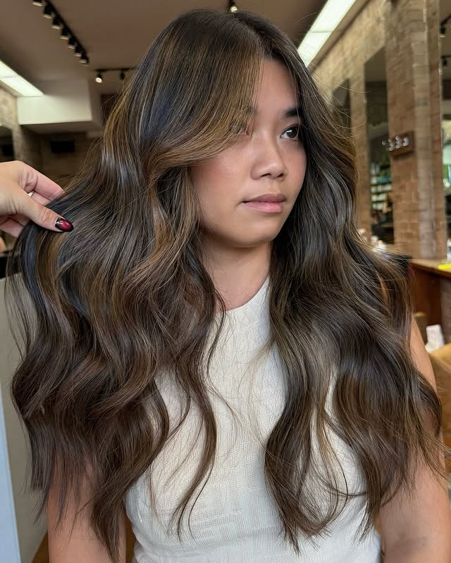 21. Deep Caramel Balayage with Dimensional Face Highlights - Caramel Balayage with Highlights