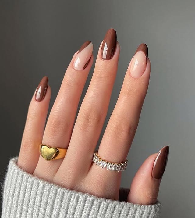 3. Caramel Crescent French - brown fall nail ideas