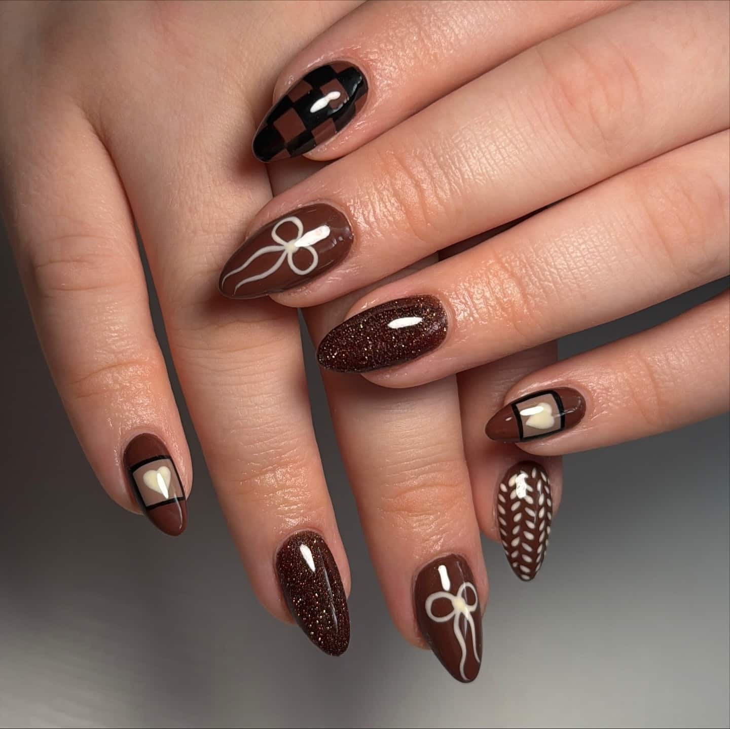 8. Cocoa Sweater-Inspired Art - brown fall nail ideas