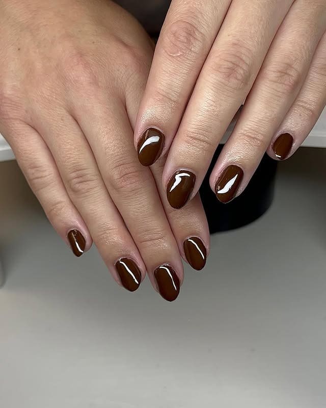 18. Short Chestnut Gloss Nails - brown fall nail ideas
