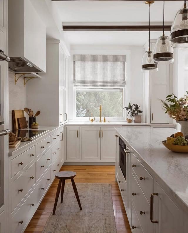 12. Soft Neutrals with a Washed Vintage Runner - kitchen rug ideas