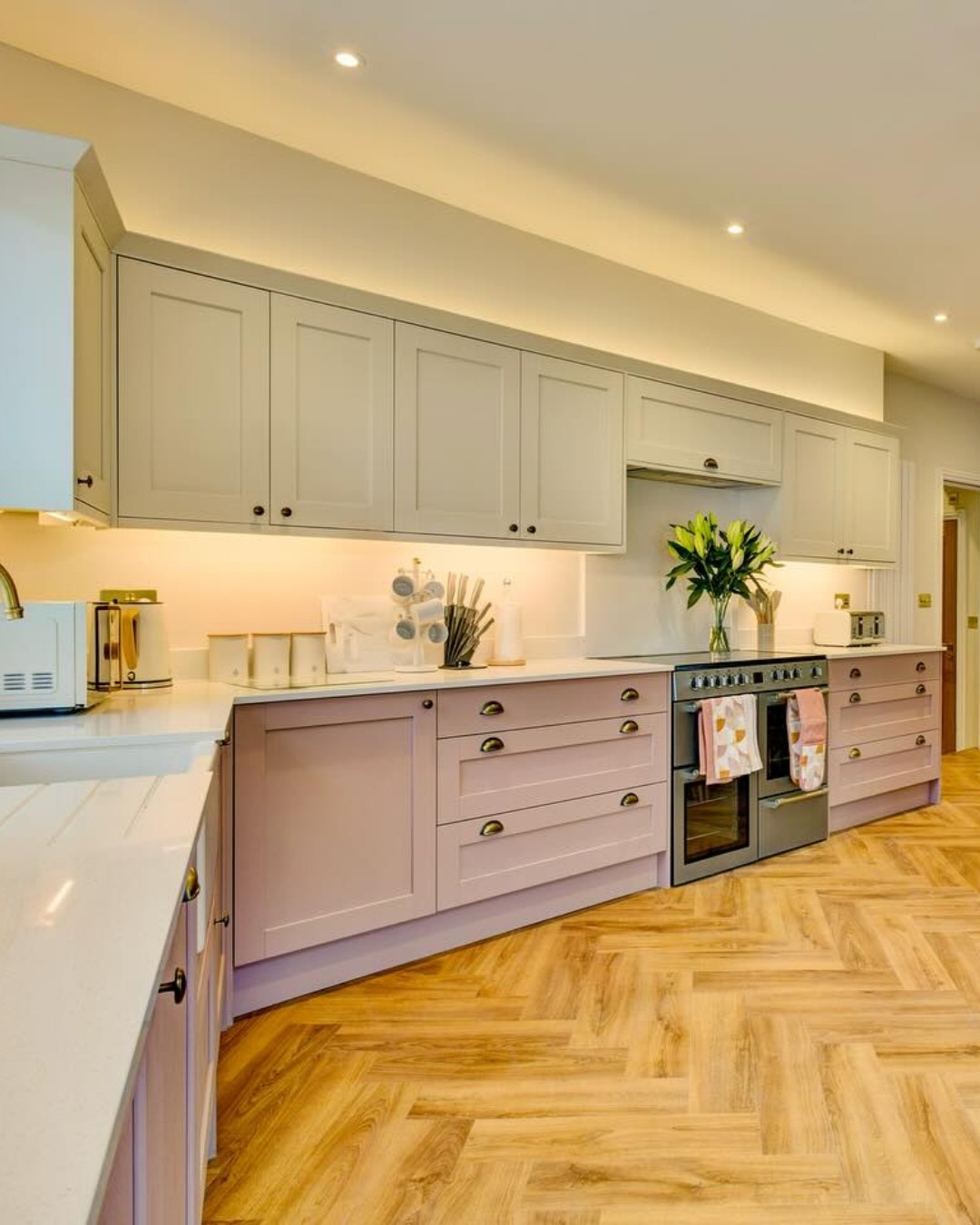 7. Soft Lavender & Cream Kitchen with Gentle Contrast - two tone kitchen ideas