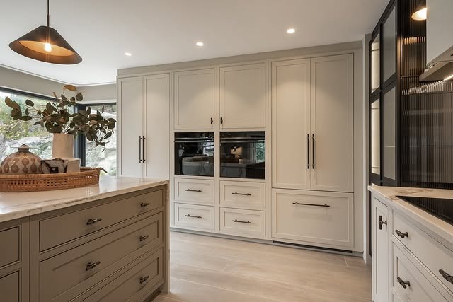 21. Soft Greige Cabinetry with Taupe Island Contrast - two tone kitchen ideas