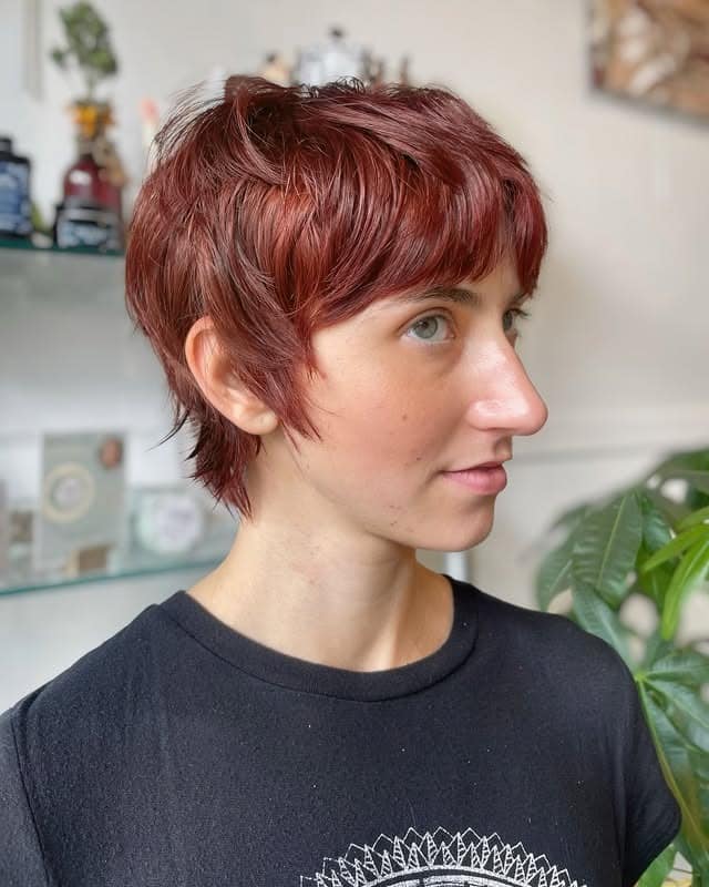 9. Rust Red Textured Micro Pixie - Long Pixie Cuts