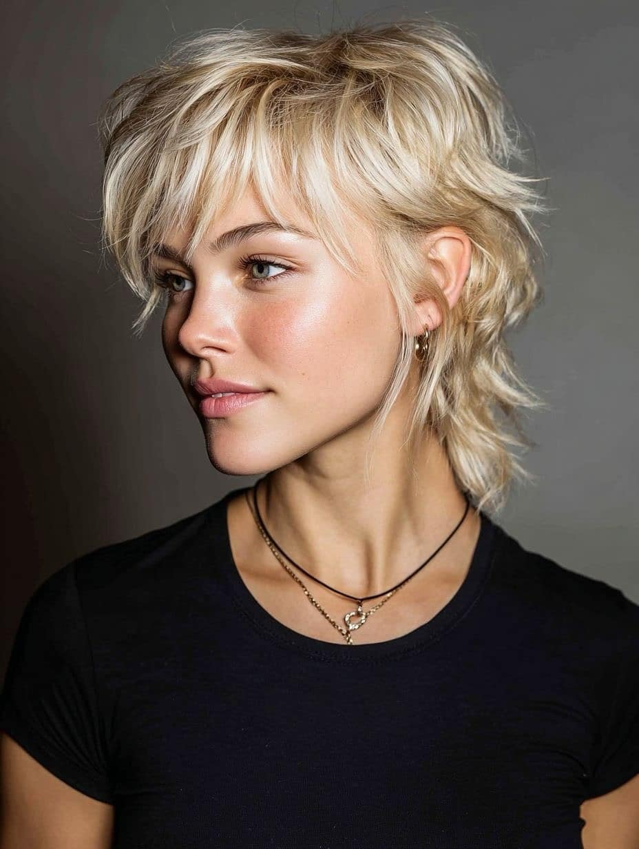 14. Feathered Platinum Long Pixie Mullet - Long Pixie Cuts