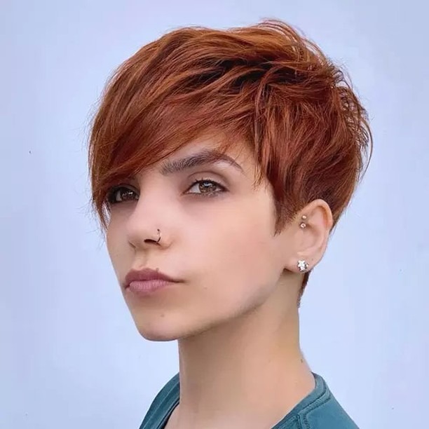 16. Copper Side-Swept Long Pixie - Long Pixie Cuts