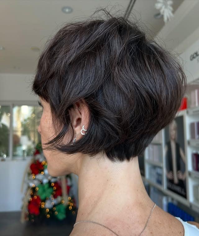 19. Classic Brunette Rounded Long Pixie - Long Pixie Cuts