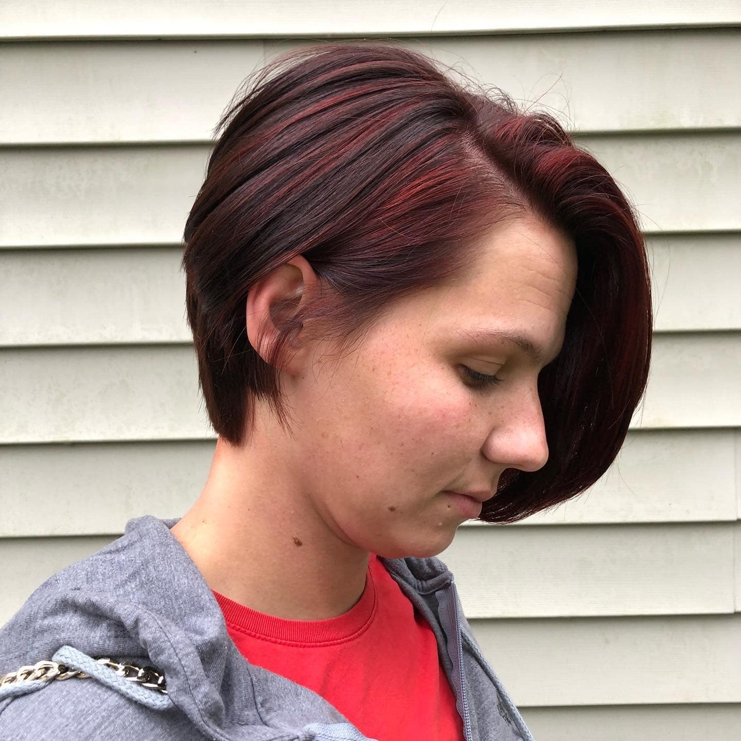 21. Deep Burgundy Side-Swept Long Pixie - Long Pixie Cuts