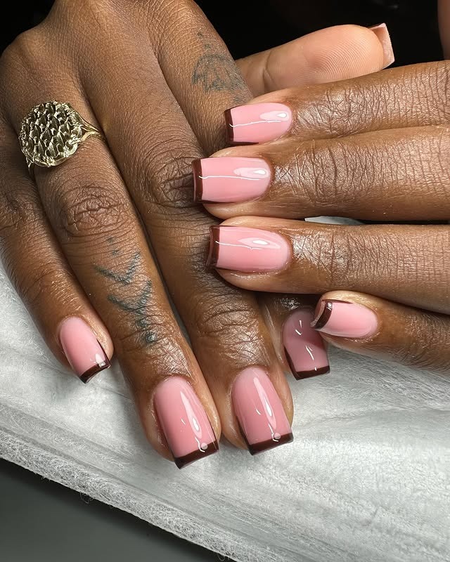 1. Cocoa-Tipped Pink Squares - caribbean nail ideas