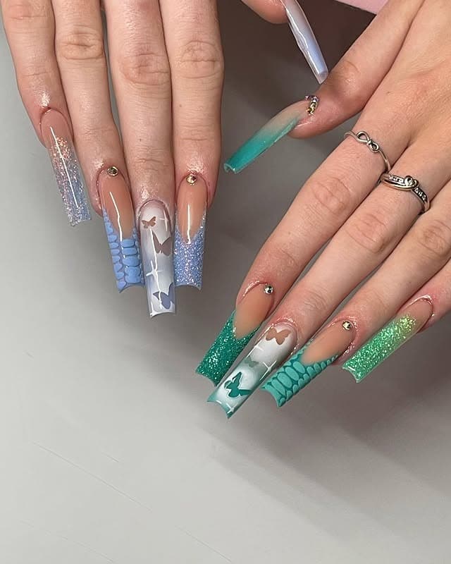 7. Mermaid Lagoon Sculpted Coffins - caribbean nail ideas