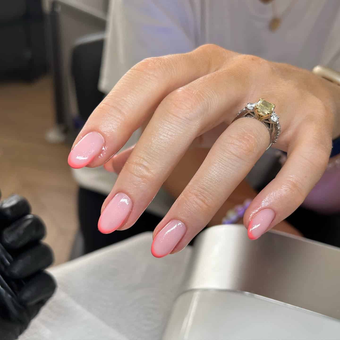 10. Coral-Kissed French Almonds - caribbean nail ideas