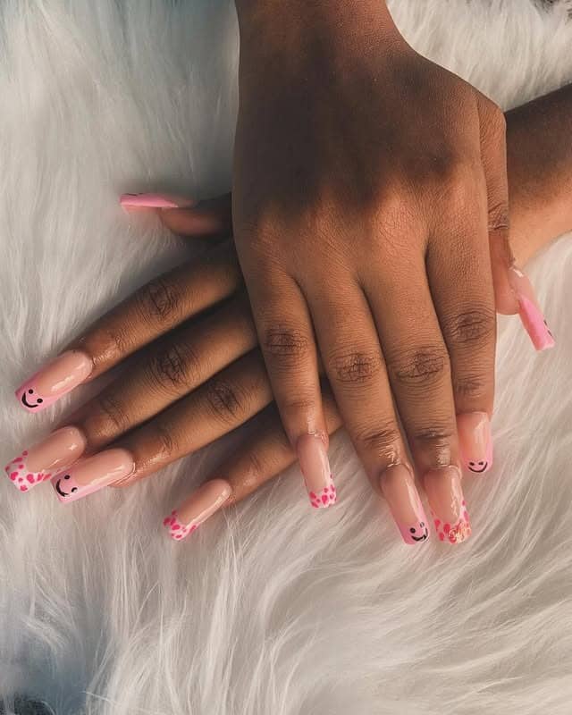 13. Pink Tropic Smile Coffins - caribbean nail ideas