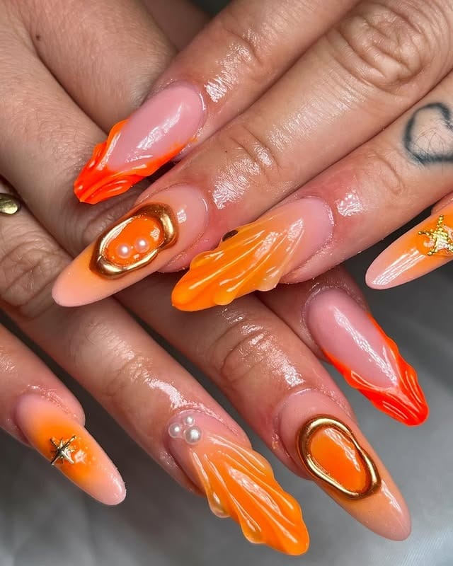 16. Tangerine Drift Sculpted Art - caribbean nail ideas